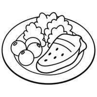 A plate with meat and vegetables coloring page vector
