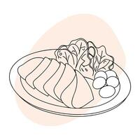 A drawing of a plate with meat and eggs vector
