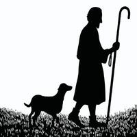 A silhouette of a man with a dog and a stick vector