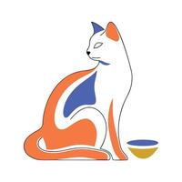 A cat sitting next to a bowl of food vector