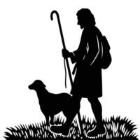 A silhouette of a man with a dog and a stick vector