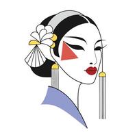A woman with a red and white geometric pattern on her face vector