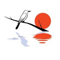 A bird sitting on a branch with the sun in the background vector