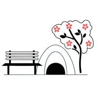 A park bench and tree with cherry blossom vector