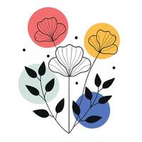 Flowers and leaves in a circle with a black and white background vector