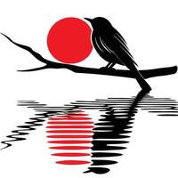 A bird sitting on a branch with the sun in the background vector