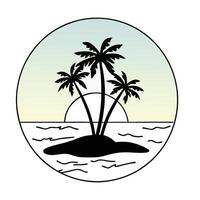 A palm tree and a sunset in a circle vector