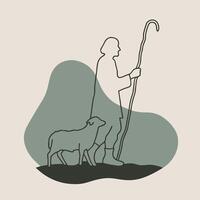 A man with a sheep and a shepherd vector