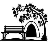 A silhouette of a bench and tree under a tree vector