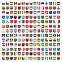 World national flags collection. Official country signs, symbols, button, and emblems. International flag symbol for lessons and knowledge in world education vector