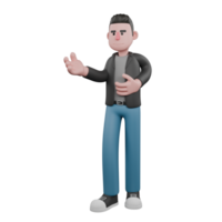 Cartoon-Style 3D Model. A male screenwriter stands with his right hand extended forward while his left hand is in front of his body, focused expression. 3D Artistic Model png