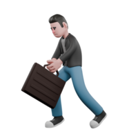 Cartoon-Style 3D Model. A Male Screenwriter walks with a slight bend while carrying a briefcase in both hands, tired expression.Cartoon Screenwriter Illustration Design png