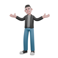 Cartoon-Style 3D Model. A male screenwriter stands with both hands open, happy expression. 3D Design png
