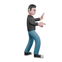 Cartoon-Style 3D Model. A male screenwriter walks with his right hand pointing forward, and his left palm is open, as if he wants to signal to stop. Cartoon Screenwriter Illustration Design png