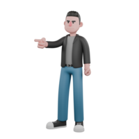 Creative 3D Model. A male screenwriter stands with his right hand pointing to the right side and clenching his left hand. 3D Artistic Model png