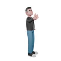 Cartoon 3D Artistic Model. A male screenwriter stands looking up with his right hand outstretched, as if wanting to receive something from above. 3D Artistic Model png