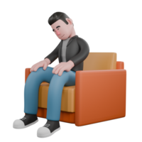 Creative 3D Model. A Male Screenwriter sits on the couch with both hands on his knees, eyes closed.Screenwriter Character png