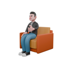 Screenwriter 3D Cartoon Model Design.A male screenwriter sits on a sofa with one hand slightly raised as if explaining something .Artistic Illustration png