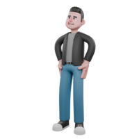 Cartoon-Style 3D Model. A male screenwriter stands with both hands on his hips, smiling expression . Model Design png