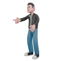 3D Screenwriter Character. A male screenwriter stands with his hand pointing forward, smiling expression . 3D Artistic Model png