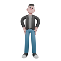 3D Screenwriter Cartoon Design. A male screenwriter stands with both hands on his waist, smiling expression . 3D Artistic Model png