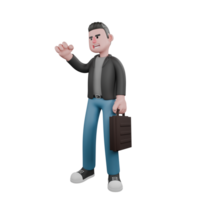 Creative 3D Model. A male screenwriter stands with a briefcase in his left hand and his right hand clenched upwards, an expression ready to work . Model Design png