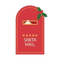 Santa Claus mailbox with envelope inside. Traditional red post box with stars and holly. Christmas letters delivery. Flat illustration isolated on white background vector