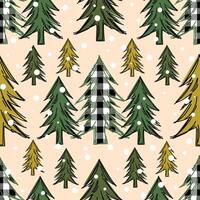 Evergreen fir trees form a seamless Christmas pattern on a pink background for holiday wrapping paper. vector