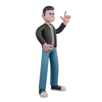 Cartoon 3D Artistic Model. A male screenwriter stands with one hand pointing his index finger and the other clenched into a fist. Creative 3D Model png