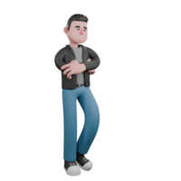 Creative 3D Model. A male screenwriter stands with both hands crossed in front of his stomach and his head slightly tilted. 3D Model Character png