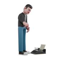 Creative 3D Model. A male screenwriter stands with his head down while looking down at a typewriter. Creative 3D Model png