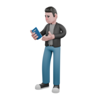 Cartoon Artistic Screenwriter 3D Model. A male screenwriter stands with his right hand holding a book and his left hand extended forward as if explaining. Illustration Design png