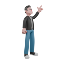 Cartoon 3D Screenwriter Model. A male screenwriter stands with a look and his left hand points up, and his right hand is clenched, as if looking at something. Creative Illustration Design png
