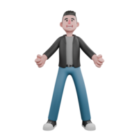 Artistic Screenwriter 3D Cartoon Character. a male screenwriter stands with both hands clenched with a happy expression. Model Design png