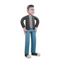 Creative 3D Model. A male screenwriter stands leaning to the left with both hands on his hips, expression smiling widely. Screenwriter Model png