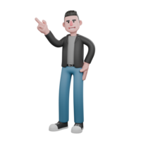 Screenwriter 3D Cartoon Model Design. a male screenwriter stands with his right hand pointing in a certain direction and his left hand on his waist. Artistic Illustration png