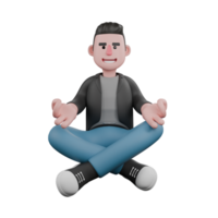 Screenwriter 3D Cartoon Model Design. a male screenwriter sits cross-legged with both hands on his knees, a meditative expression. Artistic Illustration png
