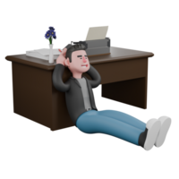 Creative 3D Model. a male screenwriter leans on a table with both hands behind his head. Cartoon Screenwriter Illustration Design png