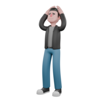Professional Screenwriter Cartoon Design. a male screenwriter standing with both hands on his head with a sad expression. 3D Artistic Model png