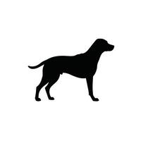 A black silhouette of a dog standing on a white background vector