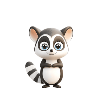 söt tecknad serie tvättbjörn karaktär med stor ögon och vänlig leende. detta förtjusande djur- funktioner randig svans och lekfull utgör, perfekt för barn illustrationer eller lekfull mönster png