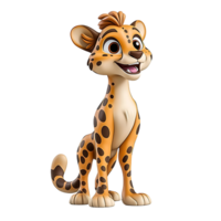 Cute cartoon leopard character with playful expression, featuring orange fur and black spots, standing upright with cheerful demeanor png