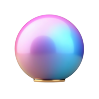 glossy, iridescent sphere with gradient of pink and blue hues, resting on golden base, creating modern and elegant aesthetic png