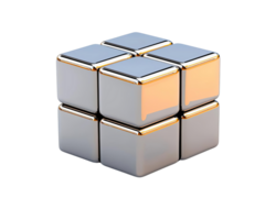 shiny metallic cube structure reflecting light, showcasing modern design. cubes are arranged in compact formation, emphasizing their sleek surfaces and polished finish png