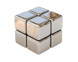 shiny, metallic cube structure with six smaller cubes arranged in 2x3 formation, reflecting light beautifully. This modern design adds sleek touch to any space png