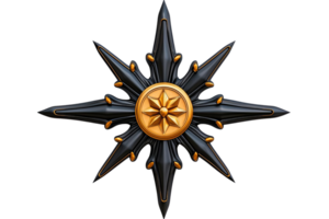 decorative star emblem featuring golden center and black spikes, symbolizing prestige and honor. Ideal for awards or ceremonial use png