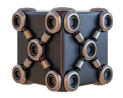 3D rendered black cube with metallic joints, showcasing modern design. cube features unique structure with rounded edges and glossy finish, perfect for industrial themes png