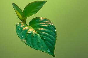 Emerald Embrace Rain's Gentle Touch on Green Leaves photo