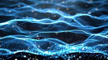 Abstract blue waves with sparkling lights in a digital landscape video