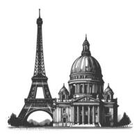 The eiffel tower and the cathedral of paris vector